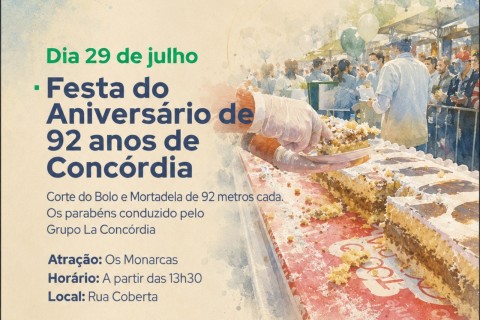 Bolo e mortadela de 92 metros para celebrar o aniversário de Concórdia